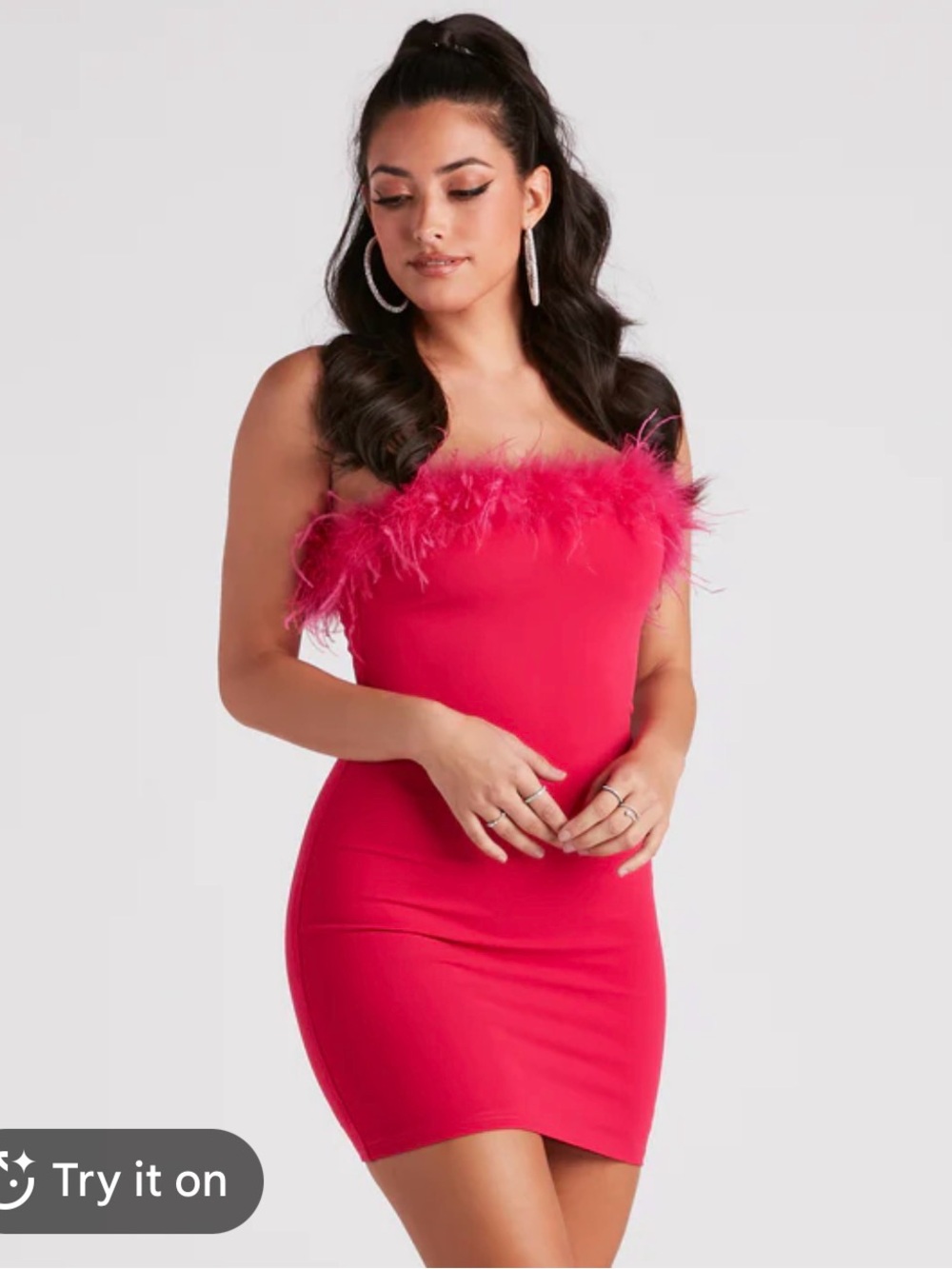 Derek Heart size Large 
Hot Pink Feather-Trim 
Midi Dress